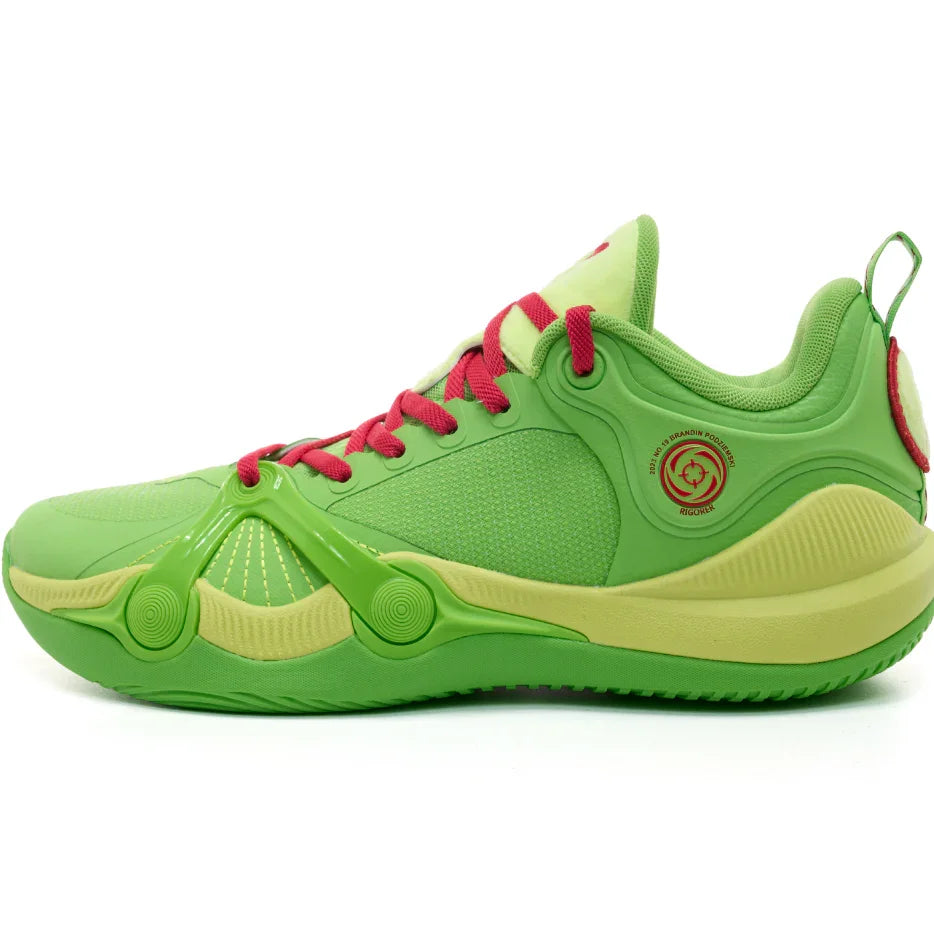 Green and red sneaker on a white background